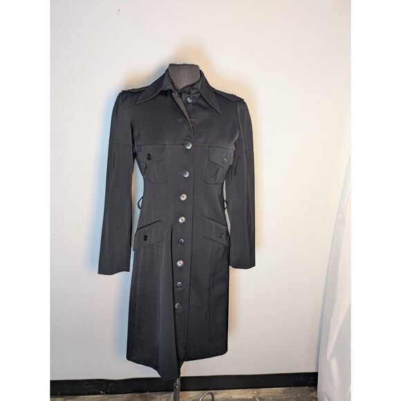 Vintage Eric Bergère Black Knee Length Coat Fall 2000 Runway, Size 8 - Picture 1 of 16
